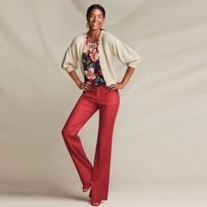 CAbi Valentine Classic Red Linen Blend Wide Leg Trousers, Size 10